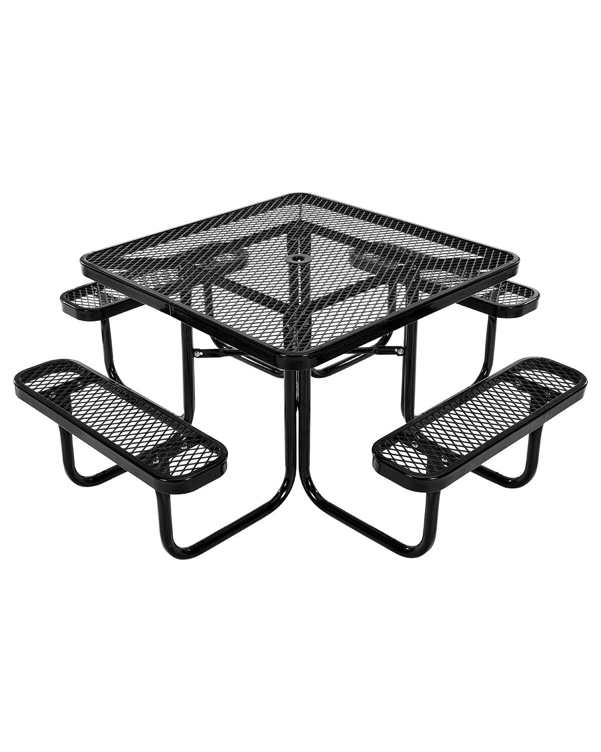VEVOR - Picnic Table, Outdoor Weather Resistant Patio Dining Furniture Set, Heavy Duty Coated Steel Tables with Umbrella Hole - Black