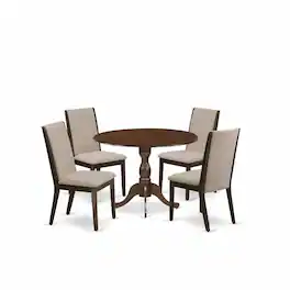 East West Furniture - DMLA5-MAH-04 5 Piece Dining Table Set - Wood Table and 4 Light Tan Linen Fabric - Mahogany