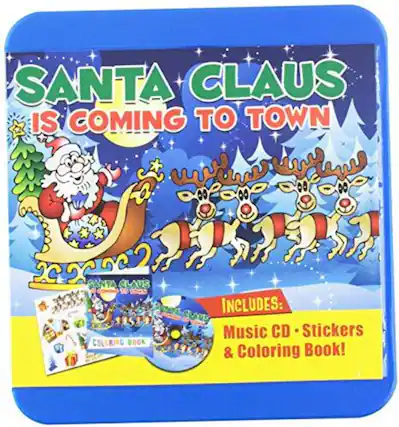 SANTA CLAUS IS COMING TO TOWN
INCLUDES:
Music CD • Stickers & Coloring Book!