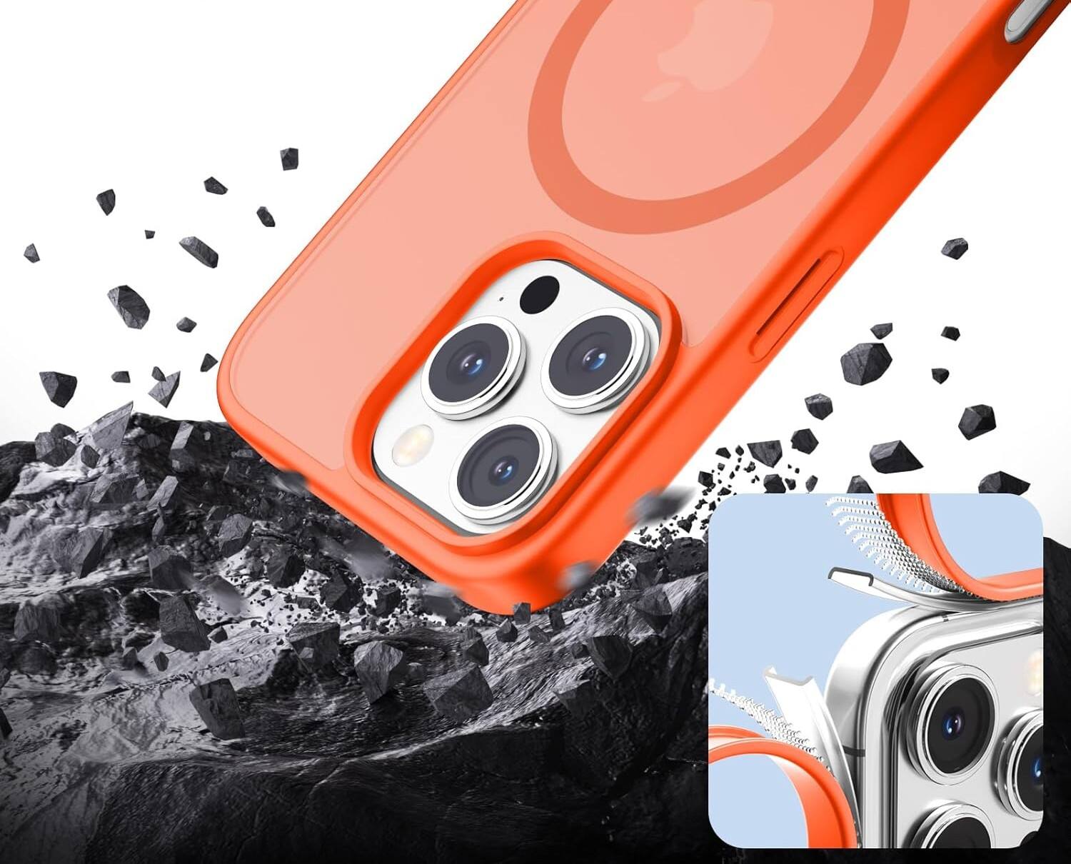 Alt View 1. FINEAK - iPhone 16 Pro Max Case-Magnetic Matte Military Drop Protection - Orange.
