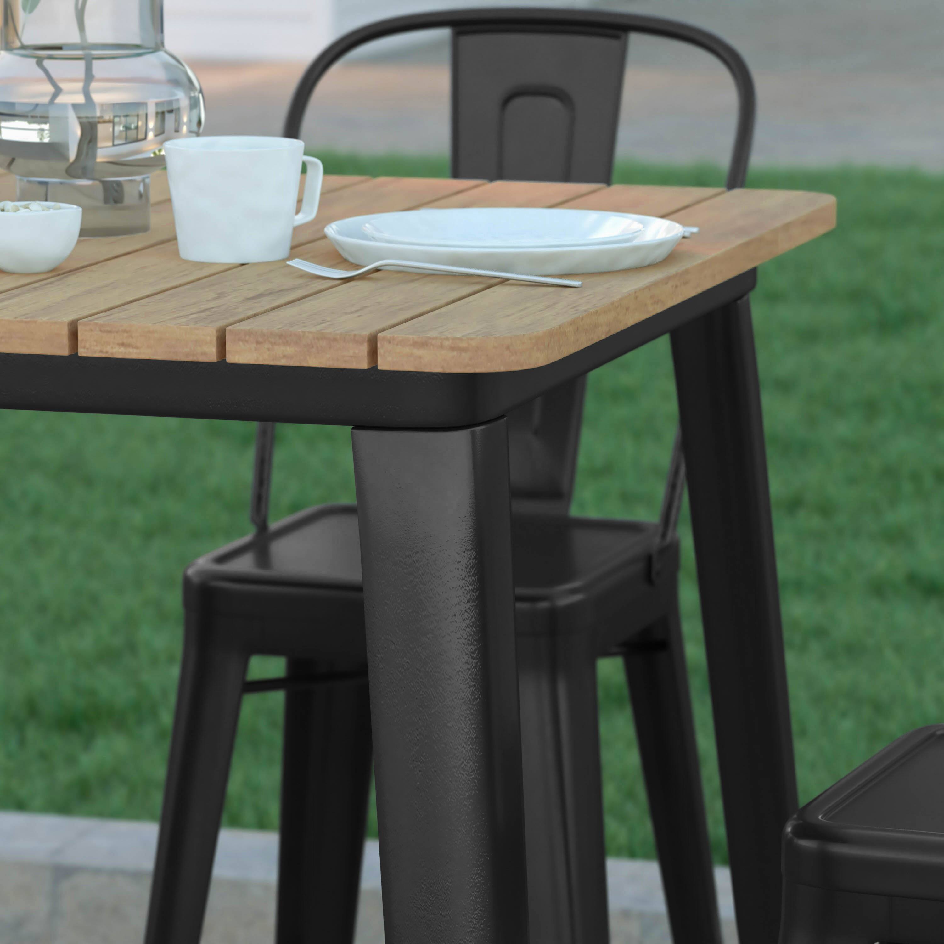 Alt View 4. Emma + Oliver - Drew Indoor/Outdoor Bar Top Table, 31.5" Square All Weather Poly Resin Top with Steel base - Brown Top/Black Frame.