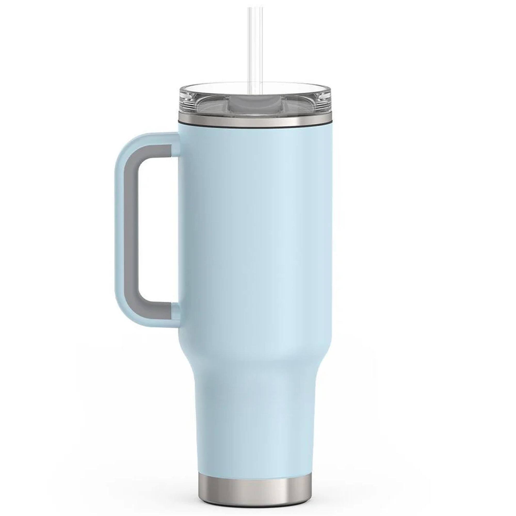 Alt View 2. Thermos - Thermos 40 oz Stainless Steel Cup Holder Mug w/ Straw - Glacier - Glacier.