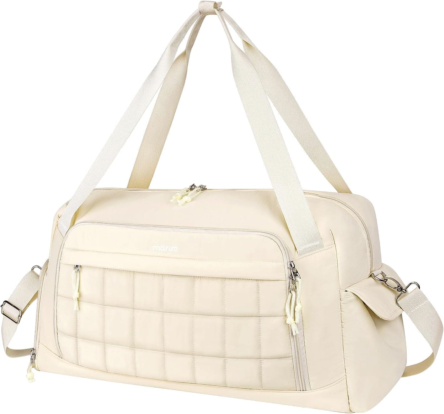 mosiso - Gym Bag for Women, Travel Weekender Carry-On Duffle Bag with Shoe Compartment, Wet Pocket for Fitness Yoga Weekend - Beige