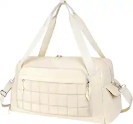 mosiso - Gym Bag for Women, Travel Weekender Carry-On Duffle Bag with Shoe Compartment, Wet Pocket for Fitness Yoga Weekend - Beige