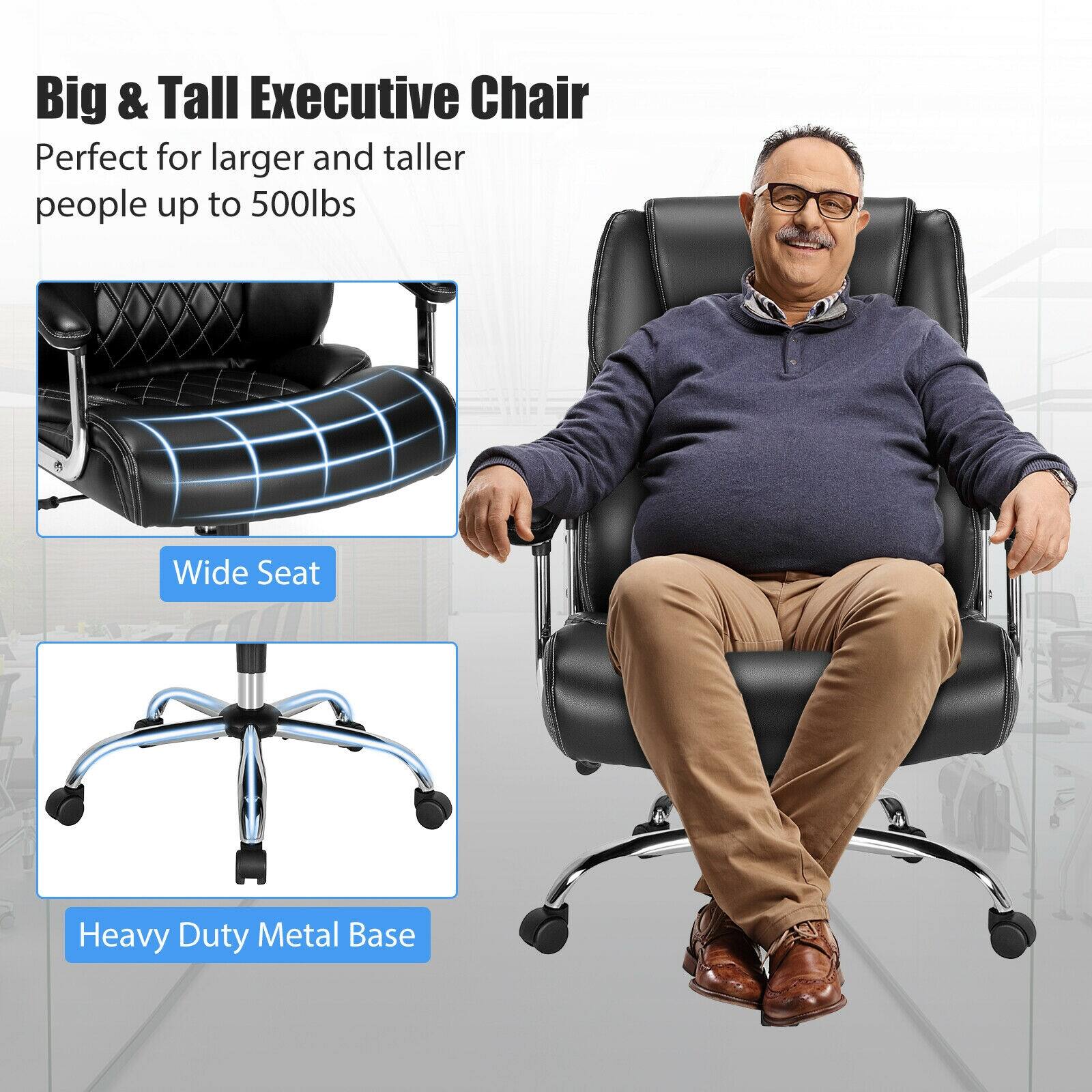Big & Tall Executive Chair: Perfect for larger and taller people up to 500lbs. Wide Seat, Heavy Duty Metal Base.