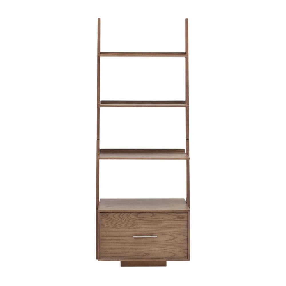 Angle. FurniFact - Ash Veneer Ladder Bookcase with File Drawer for Storage and Organization - Driftwood.