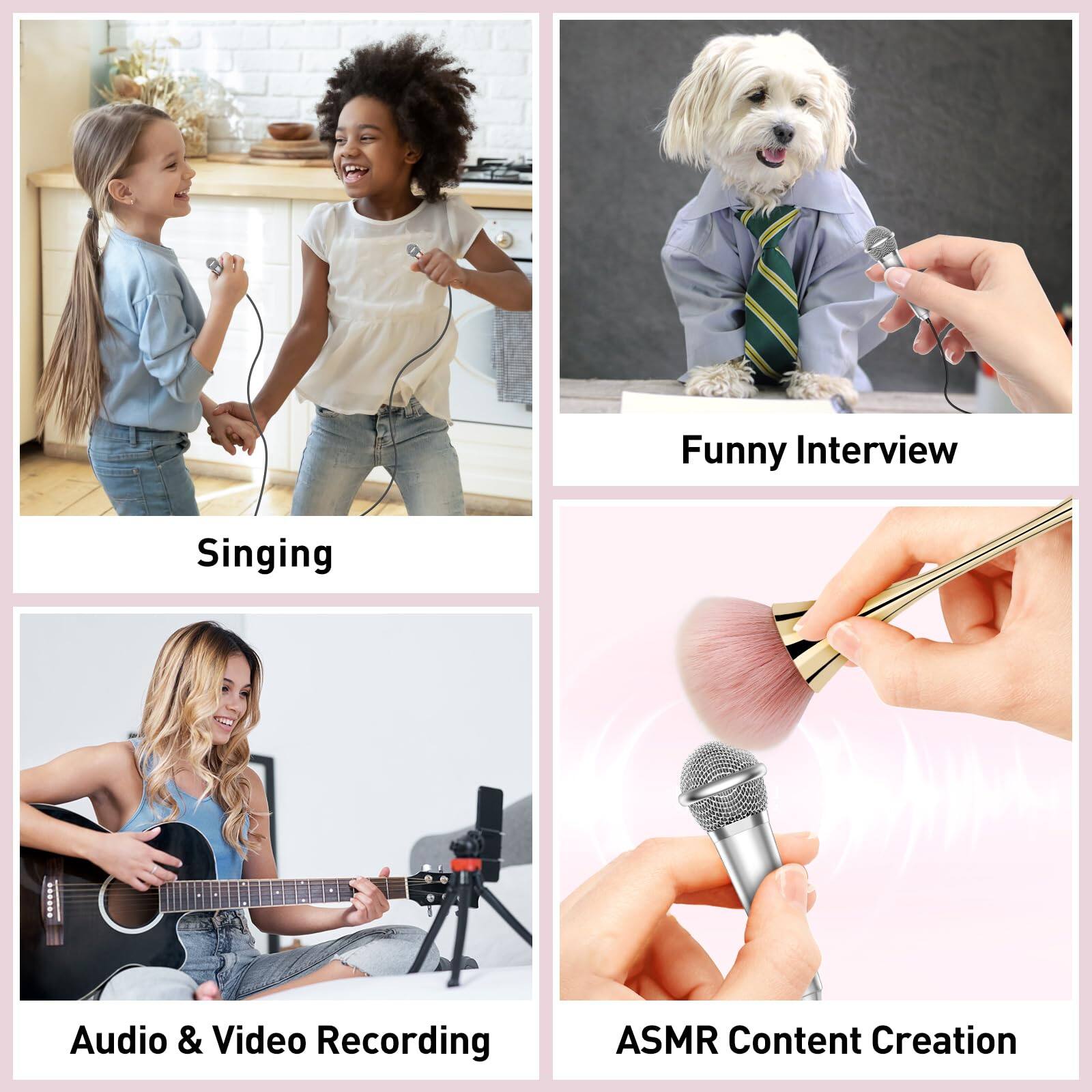 Sure, here is the corrected and grouped text from the image:

1. **Singing**
2. **Funny Interview**
3. **Audio & Video Recording**
4. **ASMR Content Creation**