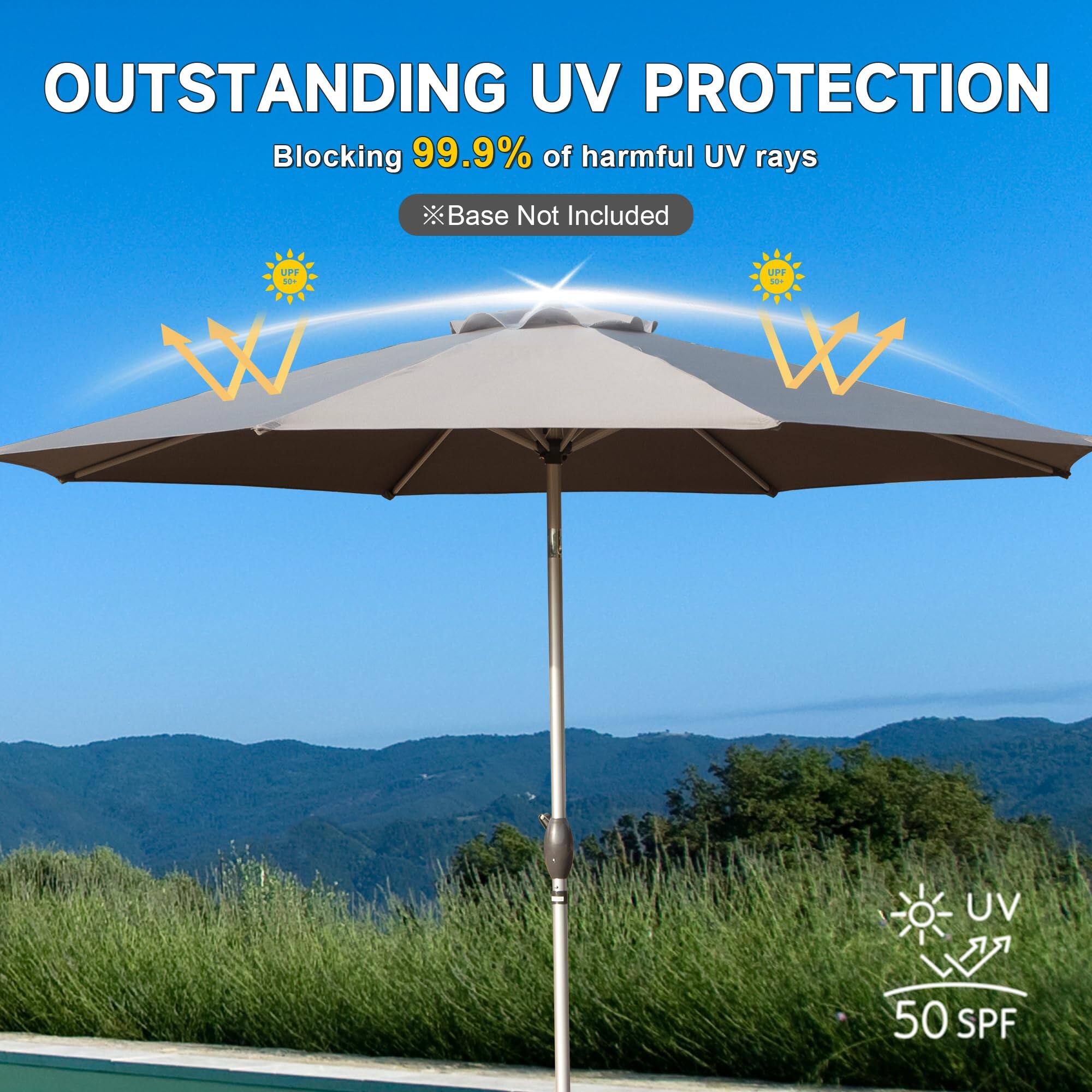 OUTSTANDING UV PROTECTION  
Blocking 99.9% of harmful UV rays  
Base Not Included  
UPF 50 SPF