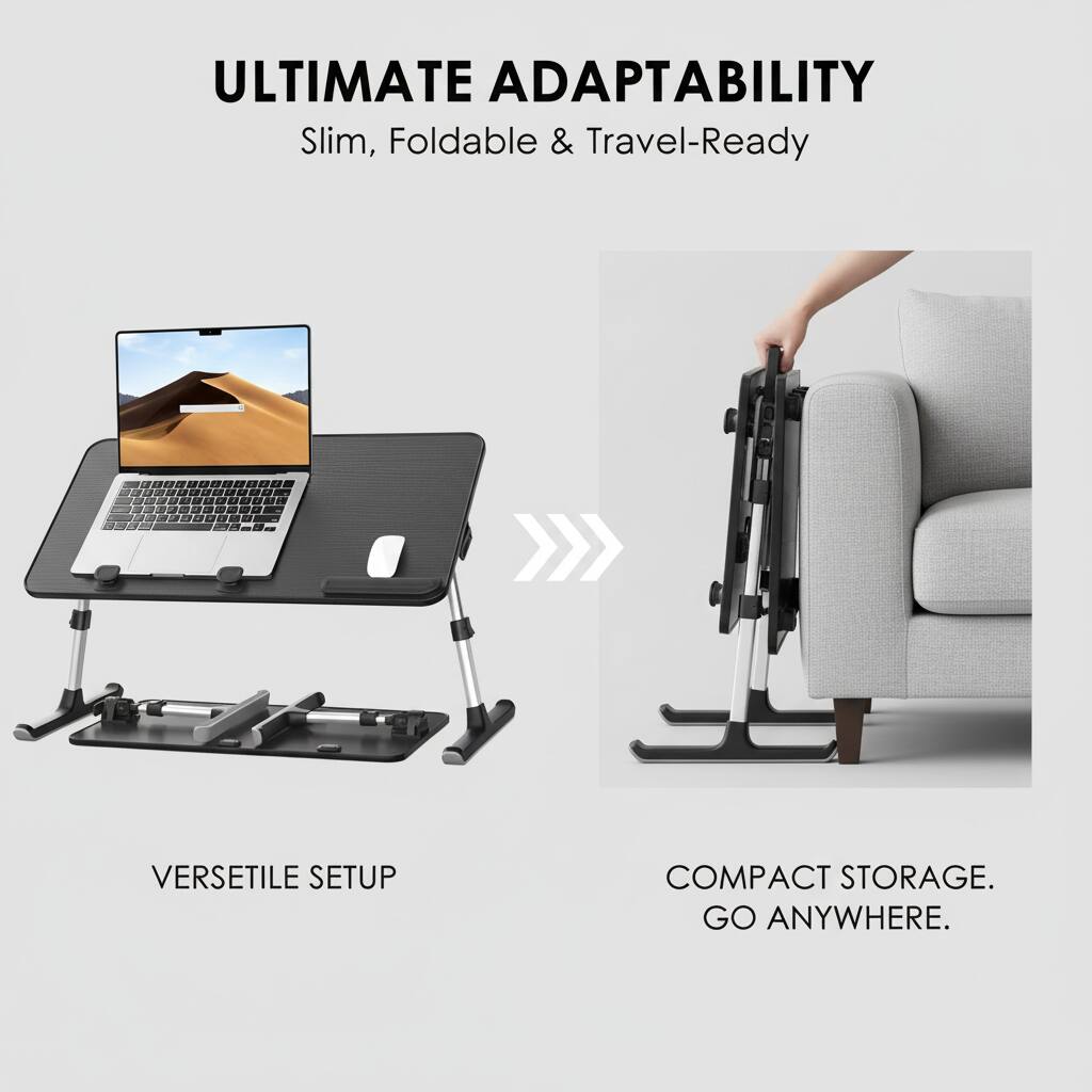 ULTIMATE ADAPTABILITY  
Slim, Foldable & Travel-Ready  

VERSETILE SETUP  

COMPACT STORAGE.  
GO ANYWHERE.
