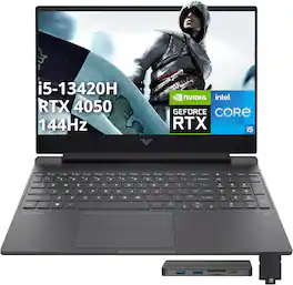 HP - Victus 15.6" 144Hz Gaming Laptop,Intel i5-13420H,32GB RAM,2TB PCIe SSD,GeForce RTX 4050,Win 11,256GB Dock Set - Mica Silver