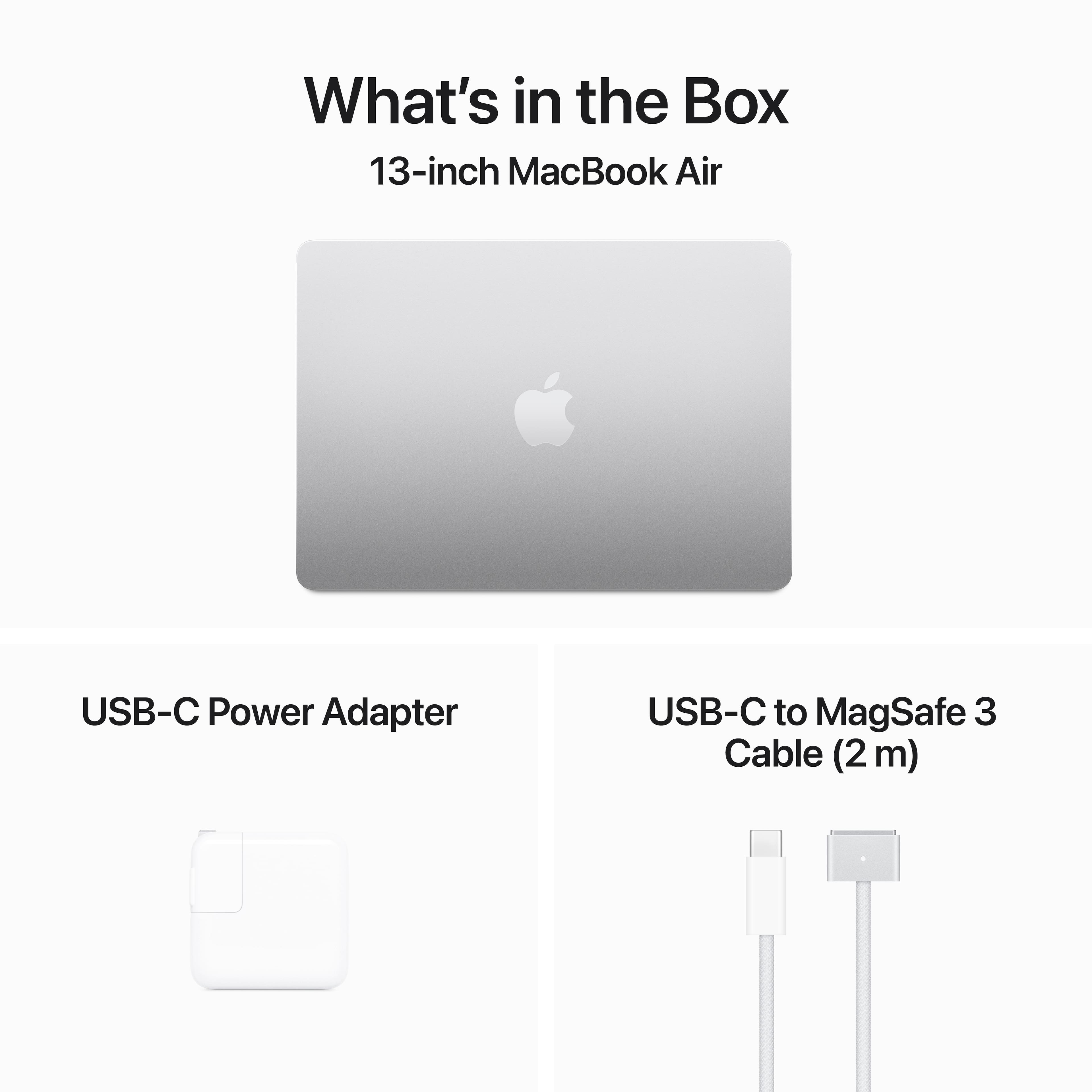 What's in the Box: 13-inch MacBook Air, USB-C Power Adapter, USB-C to MagSafe 3 Cable (2 m)