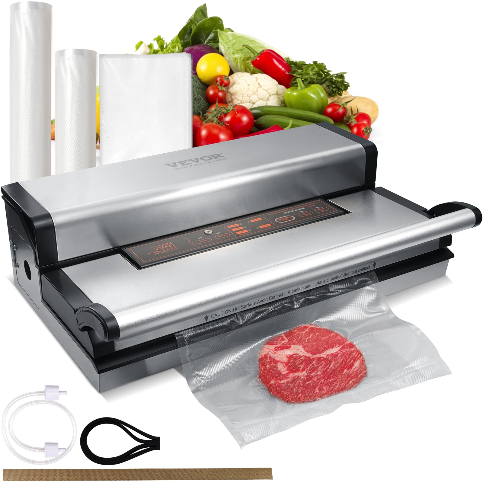 VEVOR - Vacuum Sealer Machine, 95Kpa 350W Powerful Dual Pump and Dual Sealing, Dry and Moist Food Storage, Automatic and Manual - Silver
