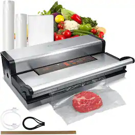 VEVOR - Vacuum Sealer Machine, 95Kpa 350W Powerful Dual Pump and Dual Sealing, Dry and Moist Food Storage, Automatic and Manual - Silver