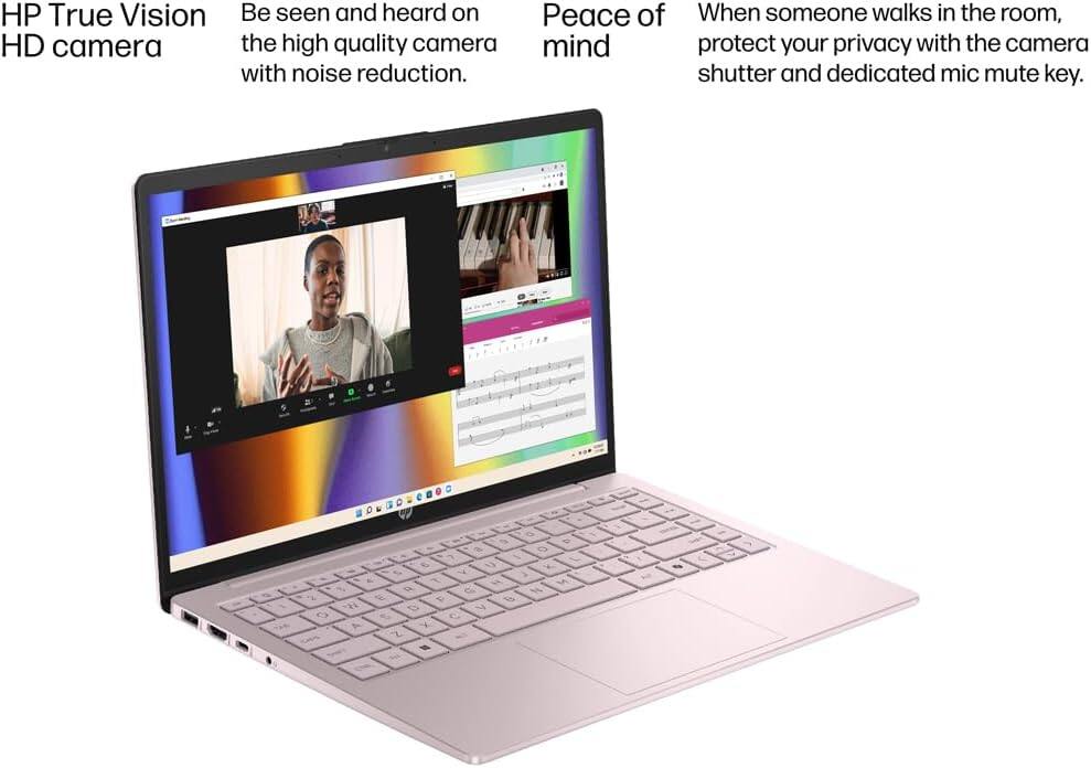HP True Vision HD camera  
Be seen and heard on the high quality camera with noise reduction.  
Peace of mind  
When someone walks in the room, protect your privacy with the camera shutter and dedicated mic mute key.