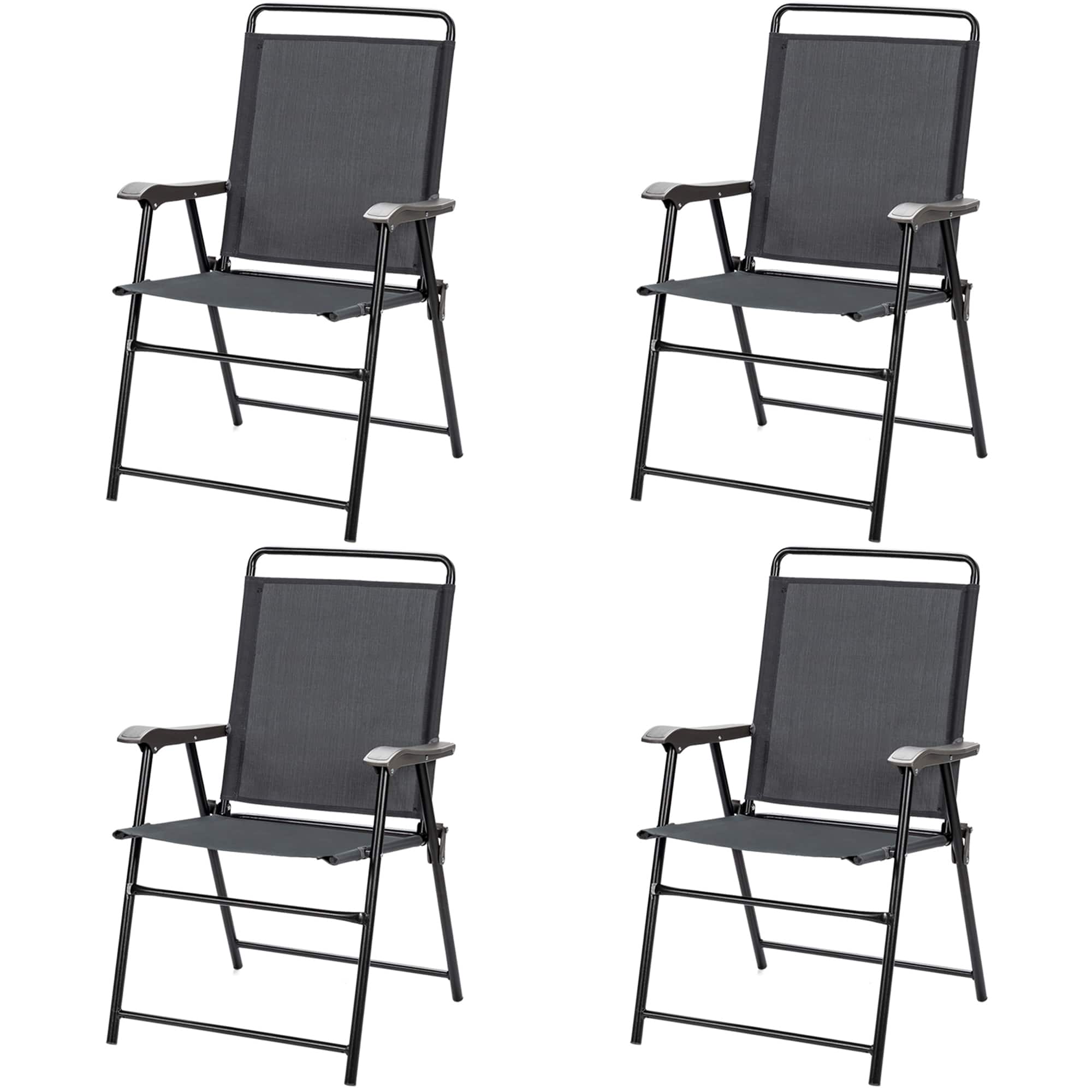 Gymax - Set of 4 Folding Patio Chair Portable Sling Chair Yard Garden Outdoor - Gray