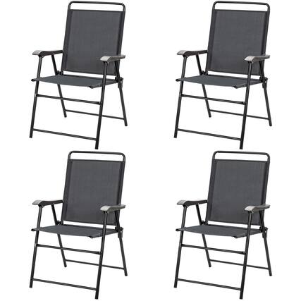Front. Gymax - Gymax Set of 4 Folding Patio Chair Portable Sling Chair Yard Garden Outdoor - Grey.