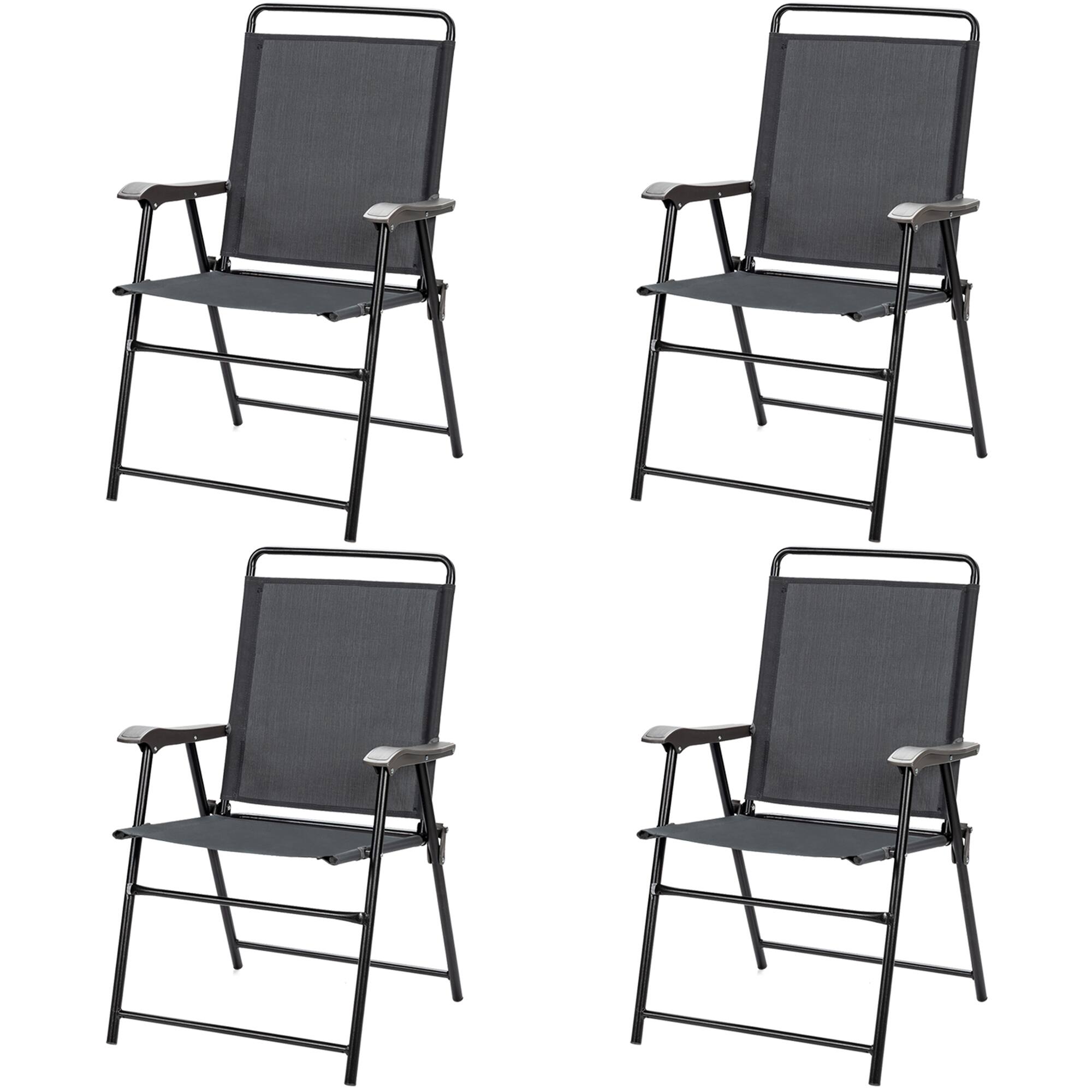 Front. Gymax - Gymax Set of 4 Folding Patio Chair Portable Sling Chair Yard Garden Outdoor - Grey.