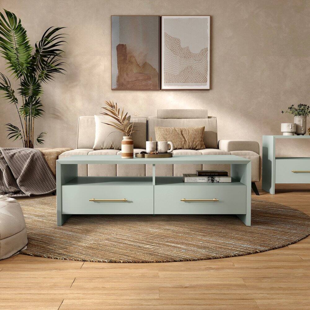 Alt View 1. Furniture of America - Elvora Modern Wood 2-Drawer and 2-Shelf Coffee Table - Green.