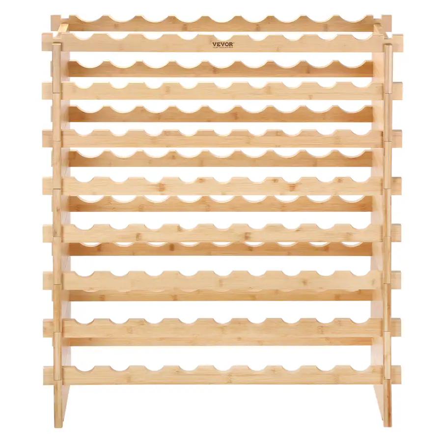 Nataral Rak VEVOR 72 Bottle Stackable Modular Wine Rack, 8 Tier Solid Bamboo Wood ...