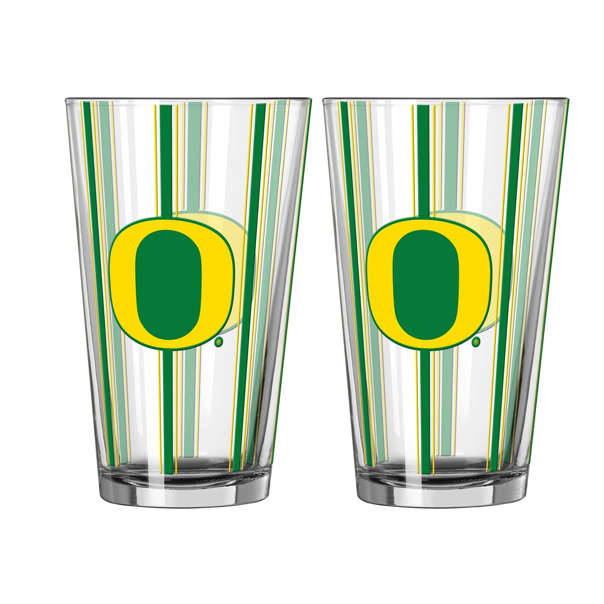 Logo Brands - Oregon Ducks Two-Piece 16oz. Striped Pint Glass Set - Multicolor