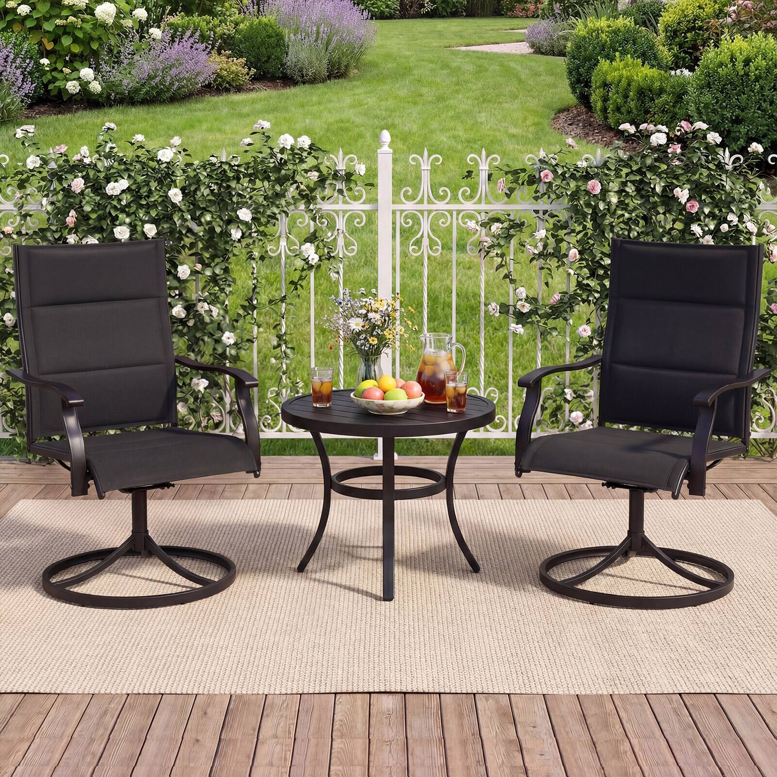 Alt View 1. Gymax - Gymax Padded Patio Swivel Chairs Set of 2 Ergonomic Outdoor Dining Chairs w/High Back Black - Black.