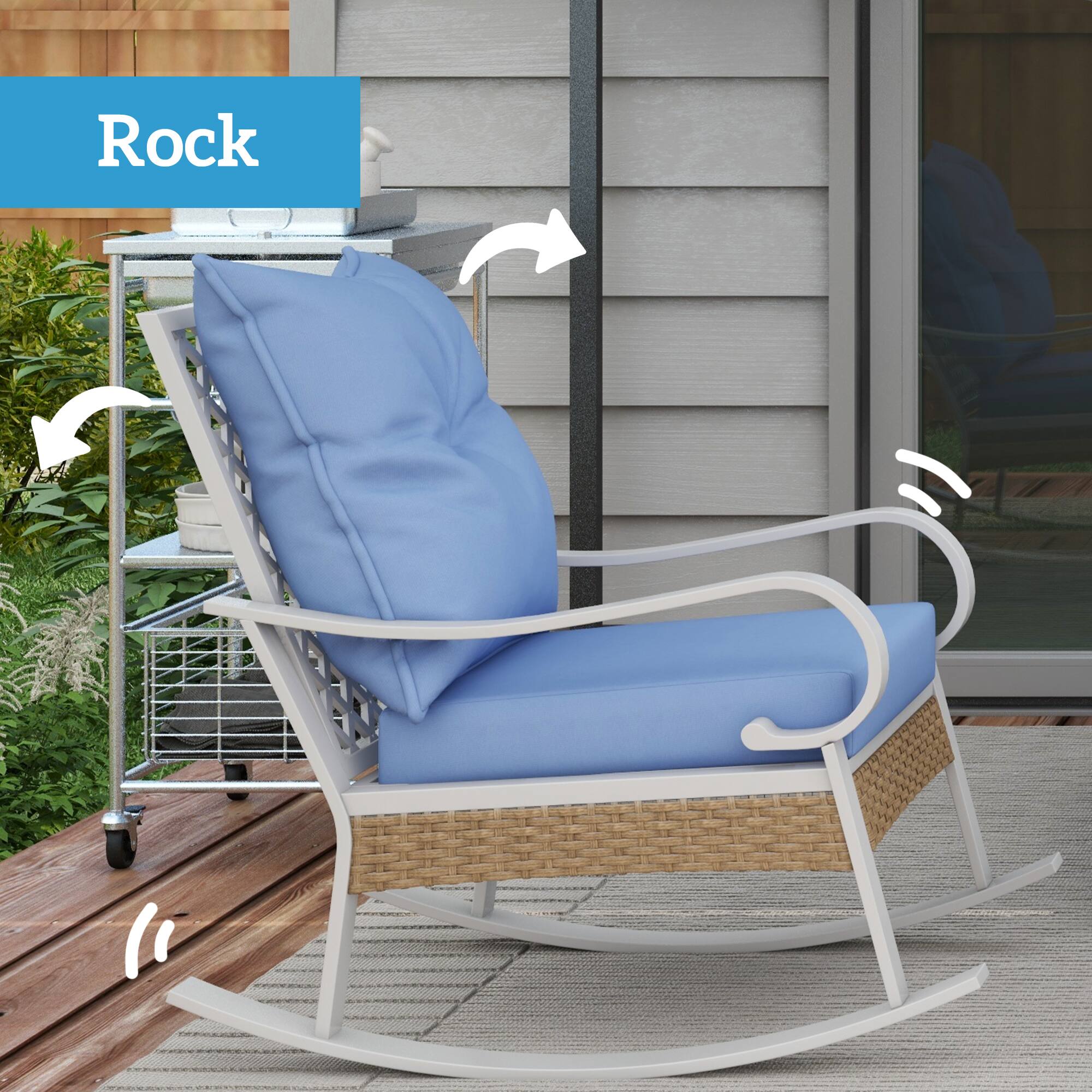 Alt View 3. Outsunny - 4 Piece Patio Furniture Set for Backyard, Lawn and Pool, Outdoor Conversation Set with Loveseat Sofa, Rocking Chairs - Light Blue.