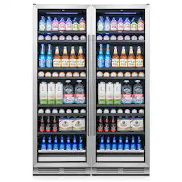 Yeego - 48 inch Beverage Refrigerator fridge,Freestanding or Built-In 746 Cans Beverage cooler with Glass Door for Home,Bar - Silver