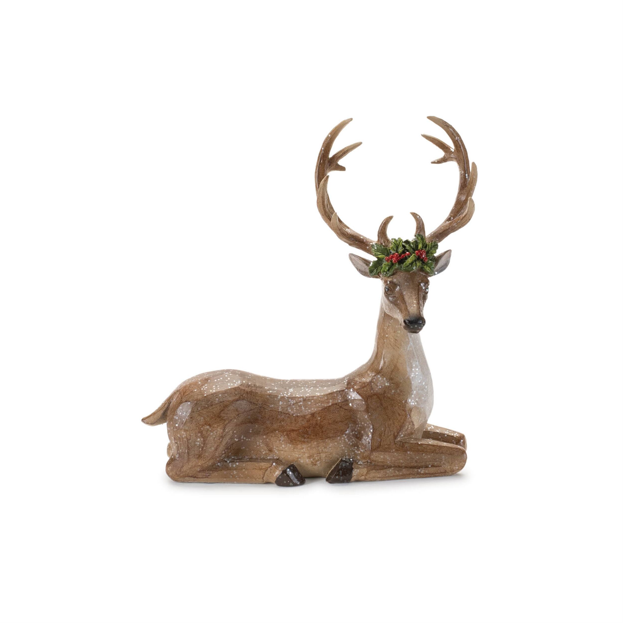 Angle. BreeBe - Holiday Deer Figurine (Set of 2) - Brown, Red.