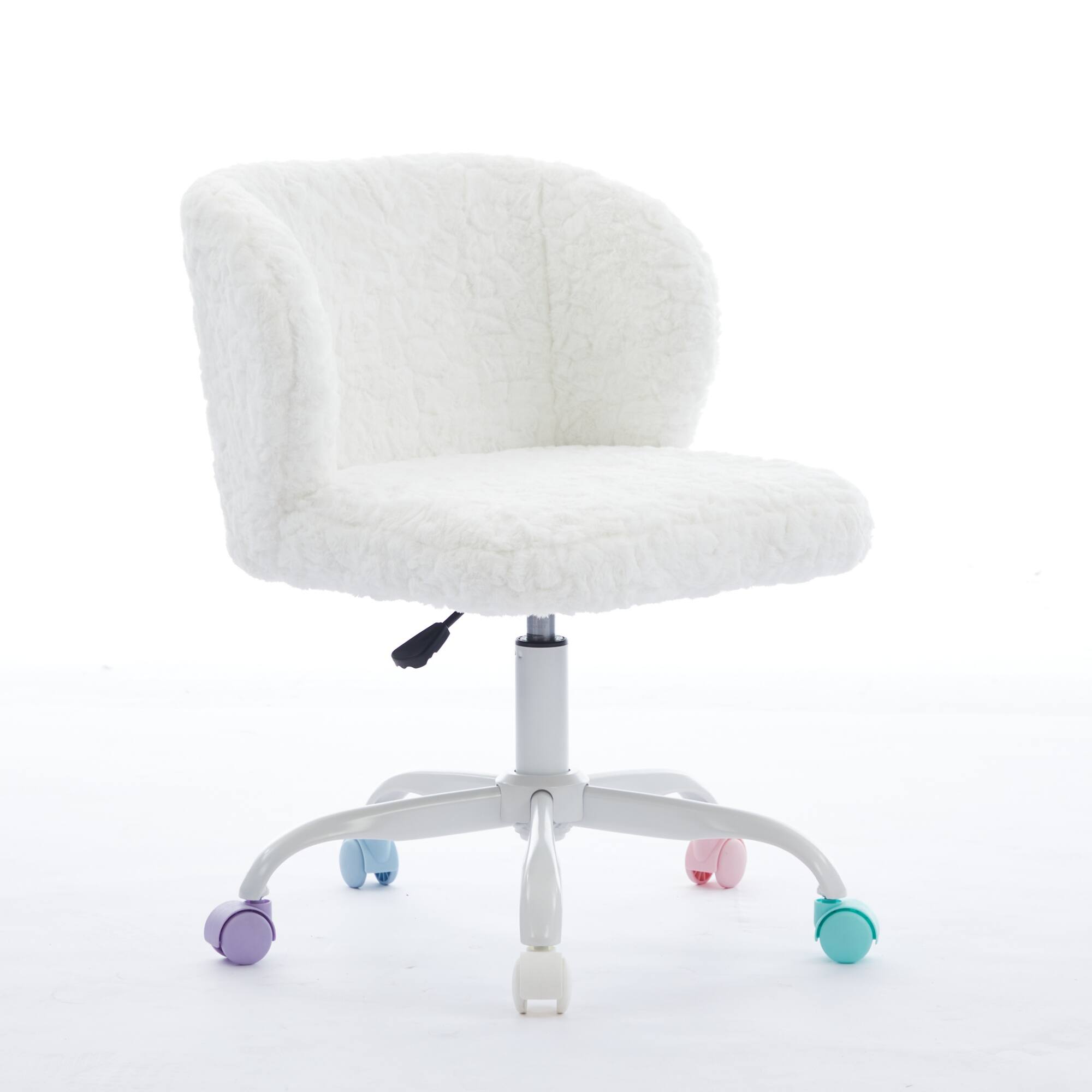 Back. GOODSILO - Faux Fur Swivel Office Chair with Ergonomic Design and Adjustable Height for Home Office or Vanity Use - Ivory.