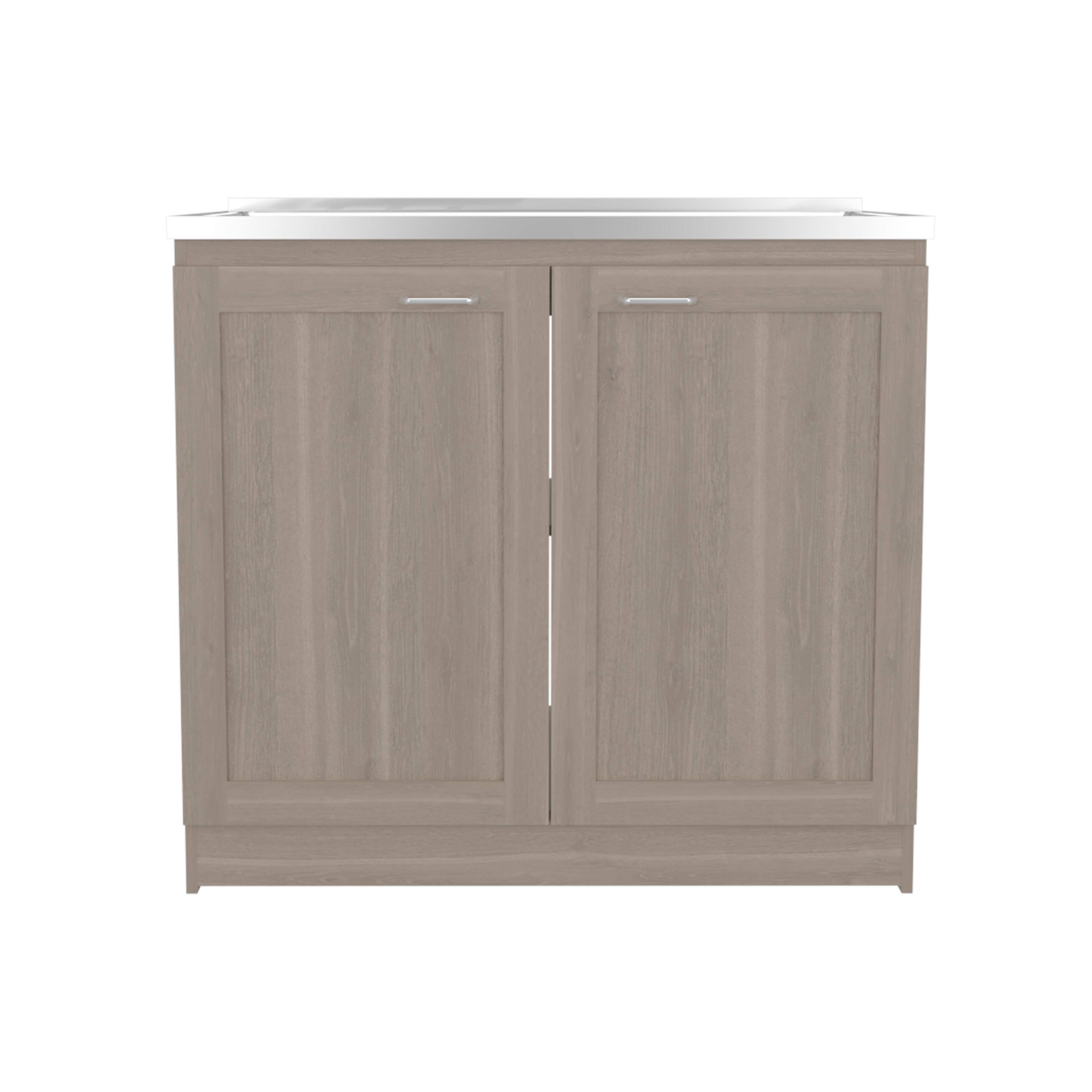 TuHome - Zurich 39" Wide Utility Sink, Base Cabinet Two-Door Cabinet With Two Shelves, Stainless Steel Sink - Light Gray