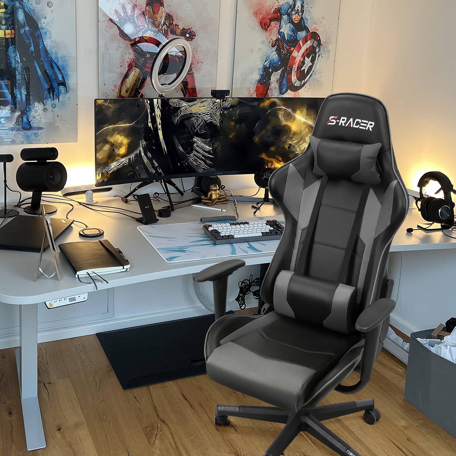 Left. Homall - Ergonomic & Lumbar Support Swivel Gaming Chair - GRAY.