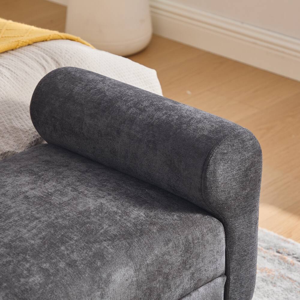 Alt View 8. Ropilly - 65" Dark Grey Chenille End of Bed Bench with Gold Legs, Modern Upholstered Ottoman Bench - Dark Grey.