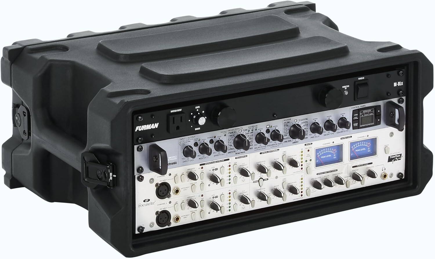 - - - M-8Lx SHECKER and JKS CONTROL PANEL FURMAN - DELAY EFFECT a PIRA 1OT SOVE ZNPUT OUTPUT O TM FEEDBACK LINT. GELAKORIN ARE ErECT Mi CI ENPUT GAN ctronic PCT RIVERS KOCXK ICE A COLOR DECAY PREDELIE ESTV CANEL - COSCN AA prrte PEAK LEVEL PEAK LEVEL on Siitg PEAKLEVEL TWINTRAK Oy CHAARU Focusrite' CHANNEL