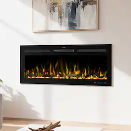Ihomeadore - 42" Smart Recessed Wall-Mounted Electric Fireplace Insert with APP and Remote, Multi-Color Flame & Speed - Black