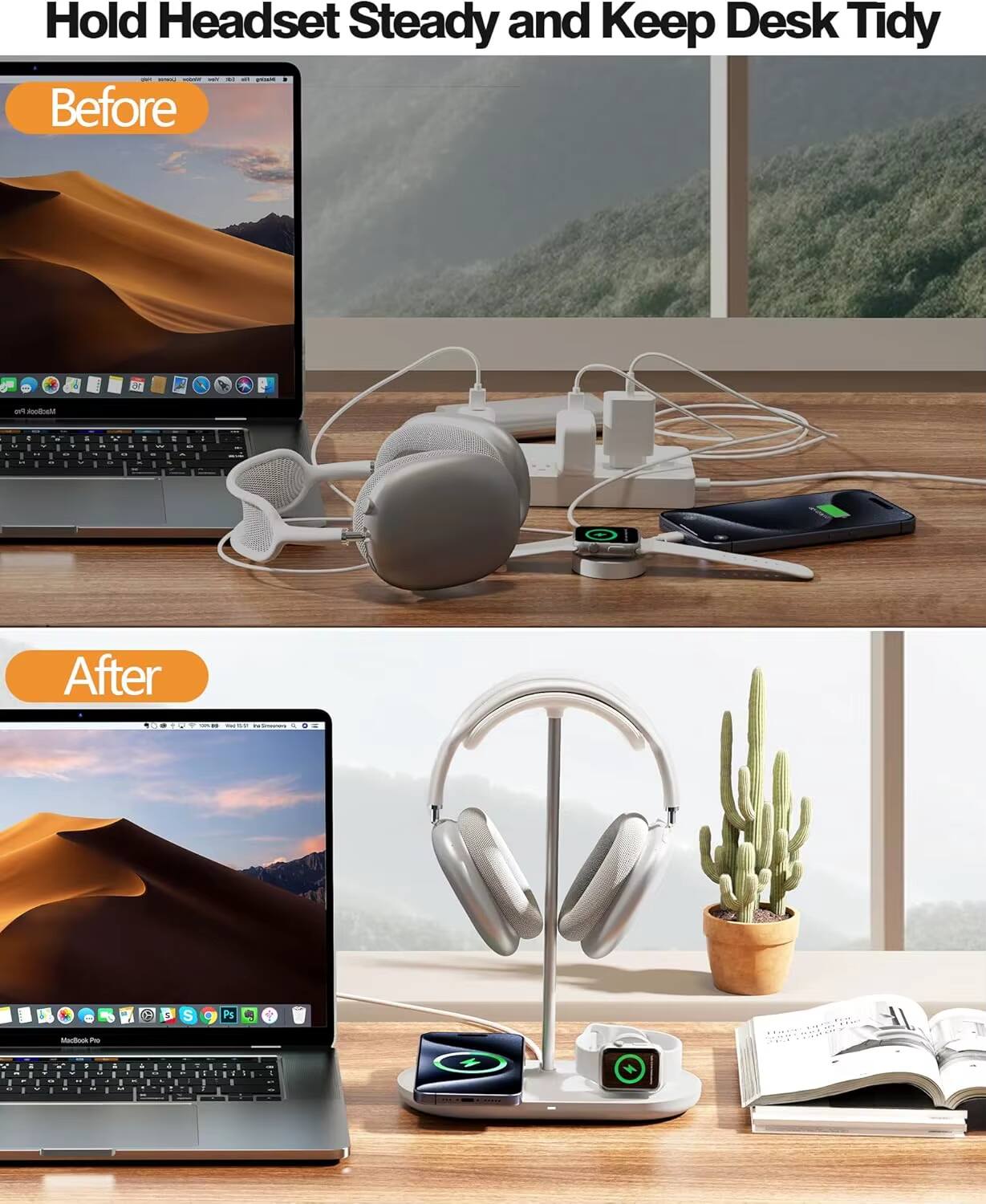 Hold Headset Steady and Keep Desk Tidy

Before

After