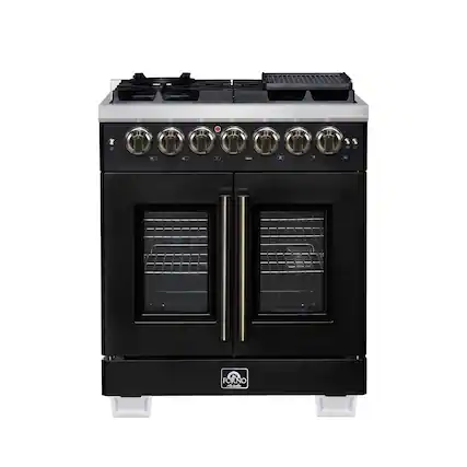 Front. Forno Appliances - 30 in. Wide 5 Burner Capriasca 4.32 Cu. Ft. Dual Fuel Freestanding Range with French Door Design - Black.