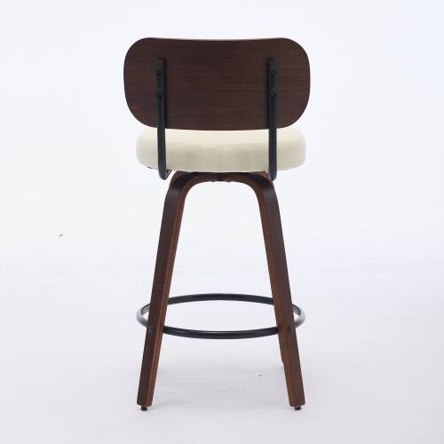 Alt View 2. LUCKY ONE - 26" Assembled Swivel Bar Stool Set of 2 Faux Leather Counter Height with Walnut Bentwood Back - Beige.