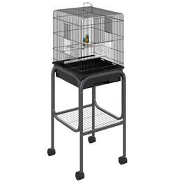 PULUZ - 45-inch Metal Indoor Bird Cage, Parrot Cage, Bird Aviary with Detachable Rolling Stand, Storage Basket, and Accessories