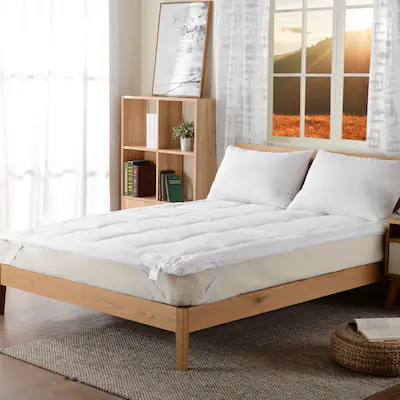 Front. Cheer Collection - Plush Mattress Topper - King Size Pillow Top Mattress Pad for Back Pain Relief, Bed Topper with Elastic Anchor Bands - White.