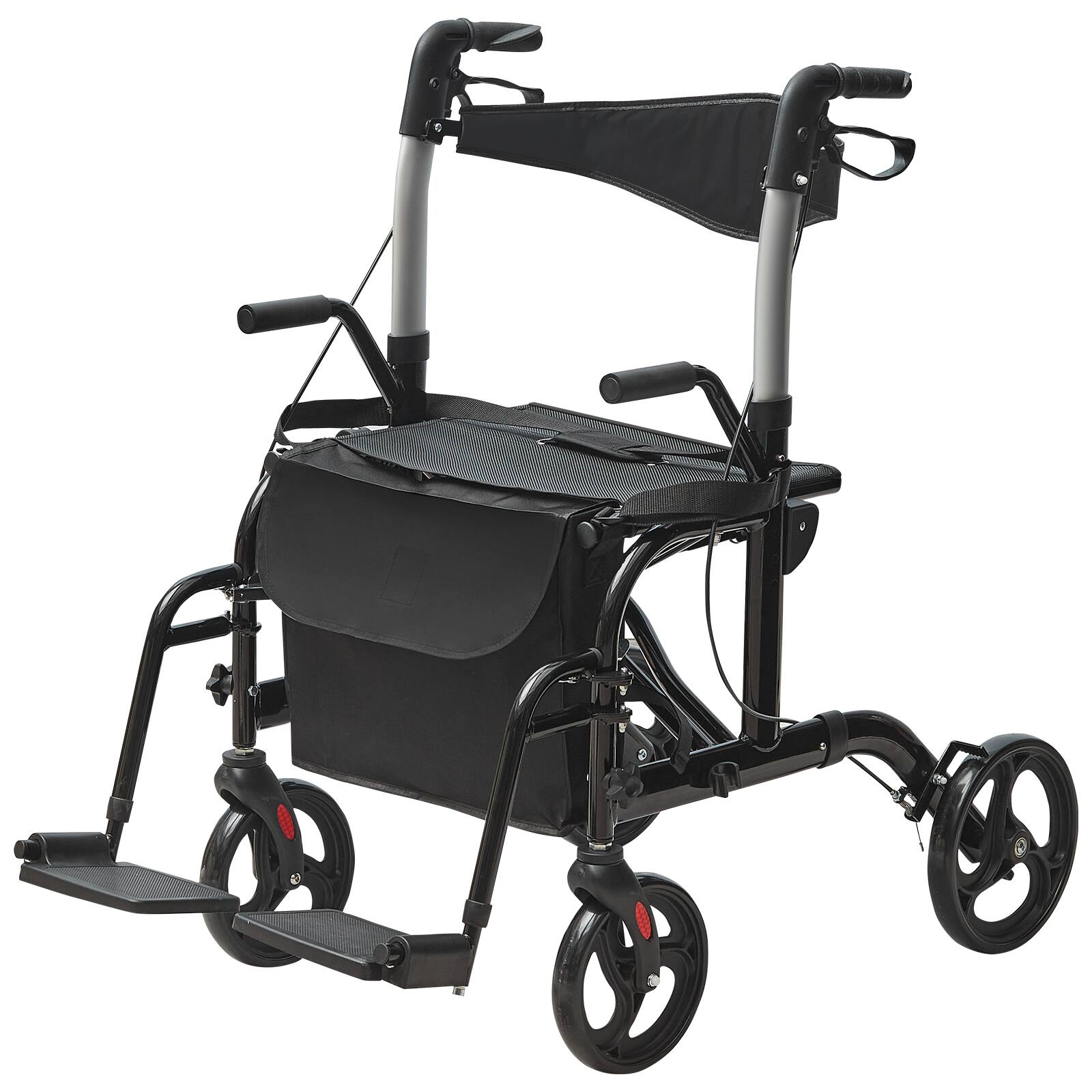 Alt View 5. VEVOR - 2 in 1 Rollator Walker & Transport Chair for Seniors, Folding Rolling Walker Wheelchair Combo & Footrests - Black.