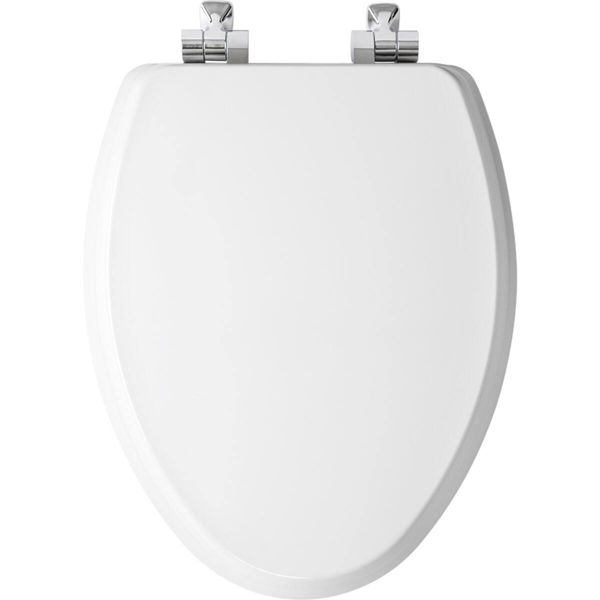 Angle. BEMIS - Mayfair Benton Elongated Enameled Wood Toilet Seat in White Seat Fastening System and WhisperClose Chrome Hinge - White.