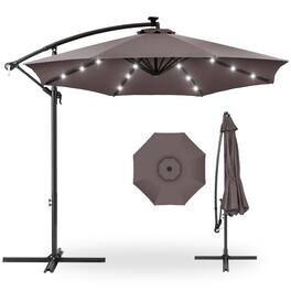 Best Choice Products - 10ft Solar LED Offset Hanging Outdoor Market Patio Umbrella w/ Adjustable Tilt - Deep Taupe
