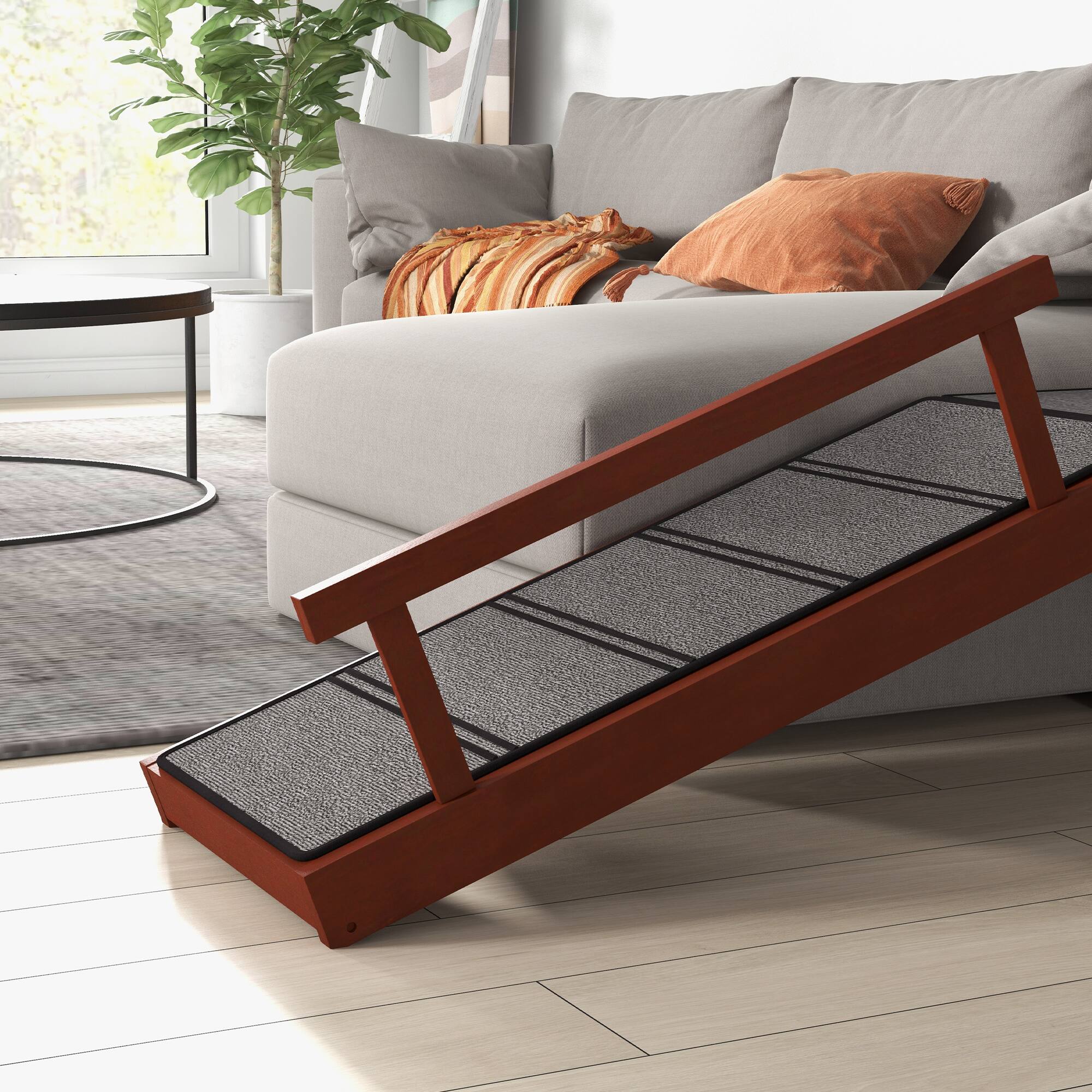 Alt View 7. Pawhut - Dog Ramp with Removable Guardrails, Non-Slip Surface - Brown.