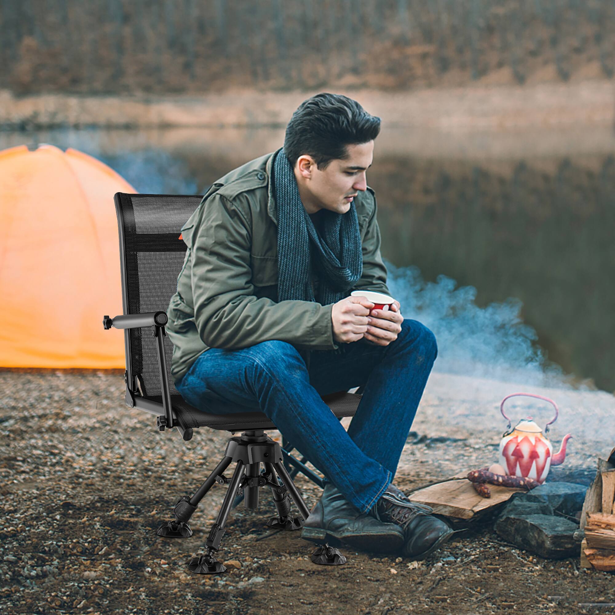 Alt View 1. Costway - Costway Swivel Hunting Chair with 4 360°Adjustable Legs Folding Silent Swivel Blind Chair - Black.