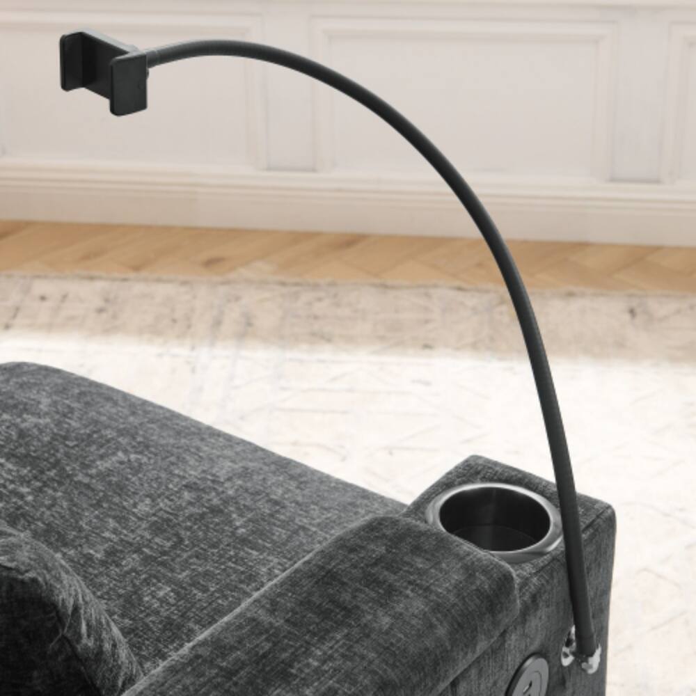 Alt View 2. LUCKY ONE - Single Sofa Recliner w/ Manual Backrest USB Port Cup Holders Hidden Storage Ottoman - Black.