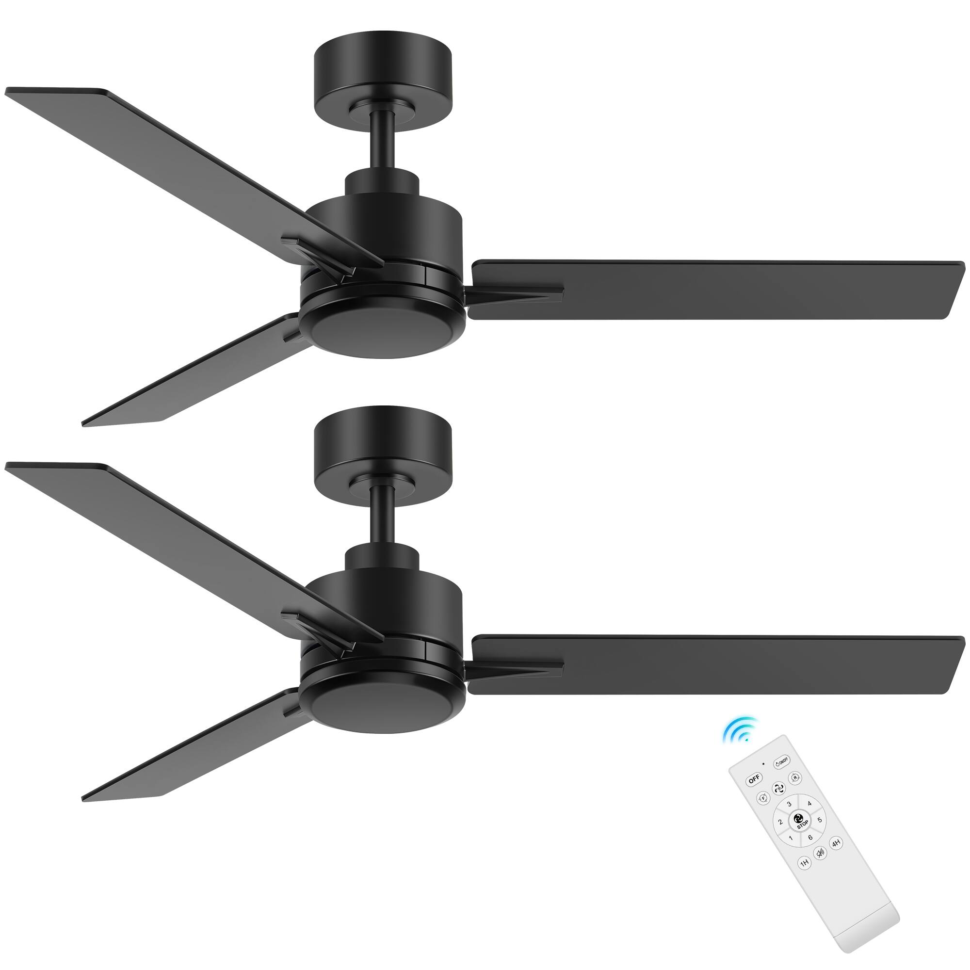 Alt View 4. Breezary - 48-Inch Indoor Ceiling Fan with Remote, 3 Plywood Blades, 6-Speed DC Motor, 5'' Downrod, LED/No Light, Single or 2-Pack - Black-2 Pack (Without Light).