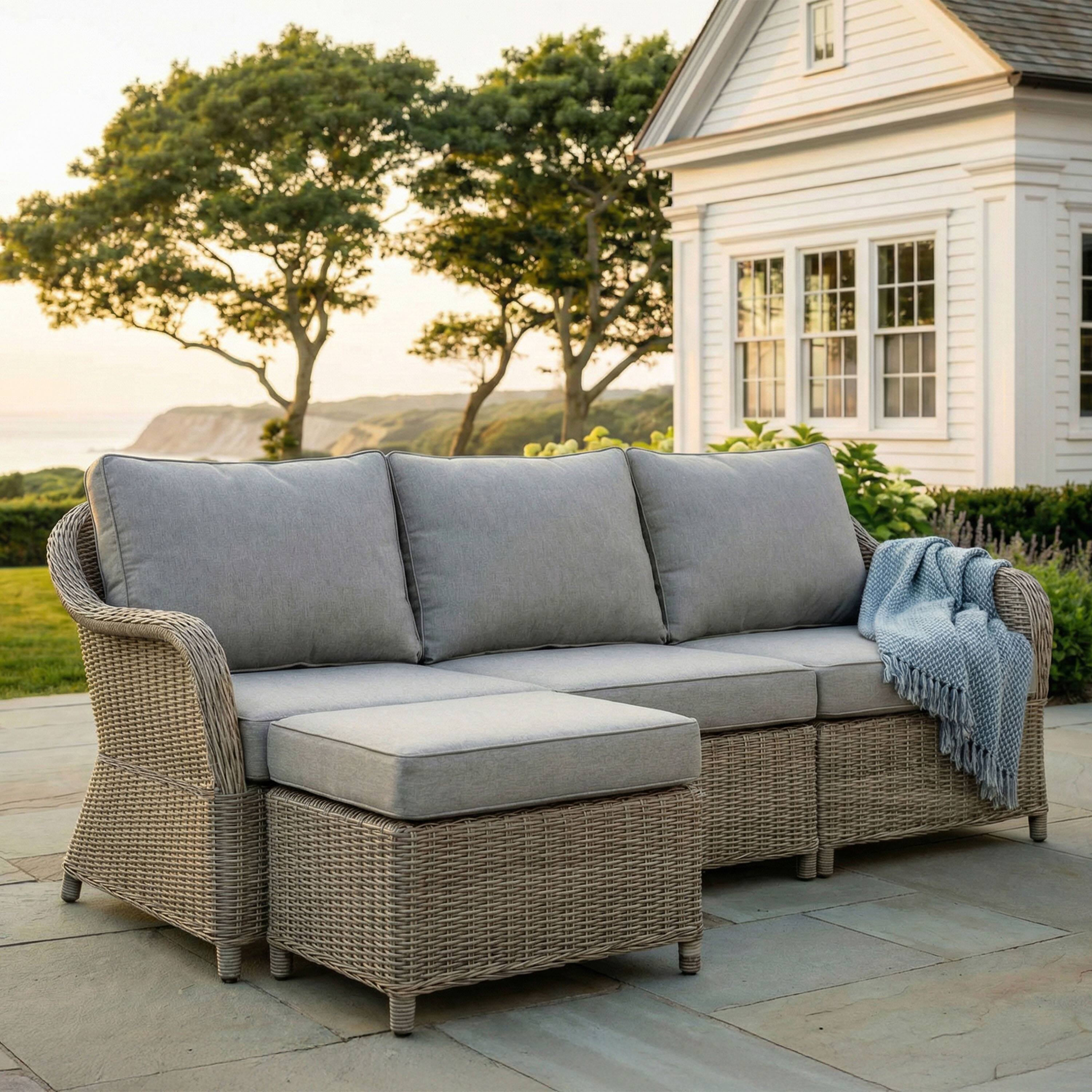 Alt View 1. Martha Stewart - Lily Pond Indoor-Outdoor Modular 3-Seat Patio Sofa with Ottoman and All-Weather Cushions - Gray Cushions/Weathered Gray Frame.