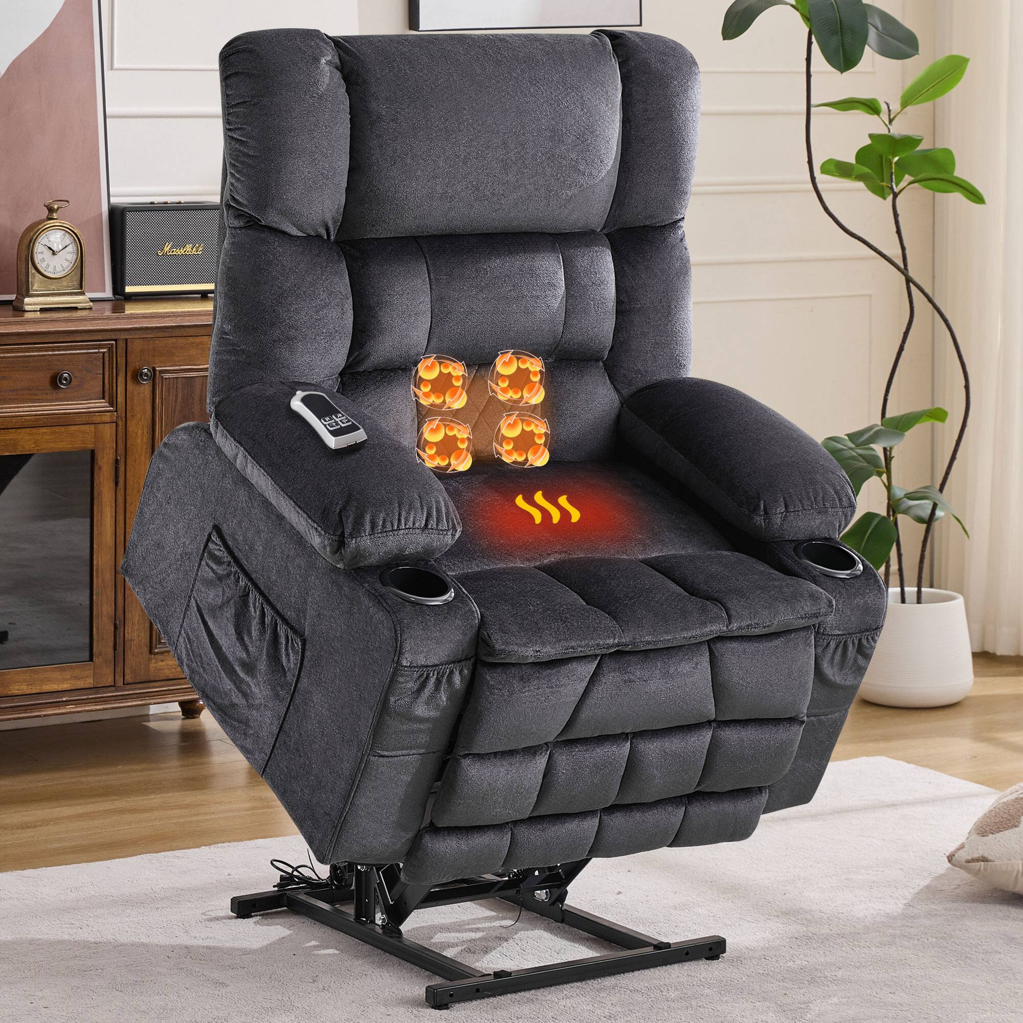 Angle. TinyHomie - Dual Motor Large Power Lift Recliner Chair for Elderly Lay Flat Lift Chair with knead the waist and heat GREY - Grey.