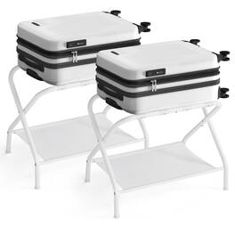 Songmics Home - Luggage Racks, Set of 2, Suitcase Stand with Fabric Storage Shelf, for Guest Room, Bedroom, Hotel, Foldable - Cloud White