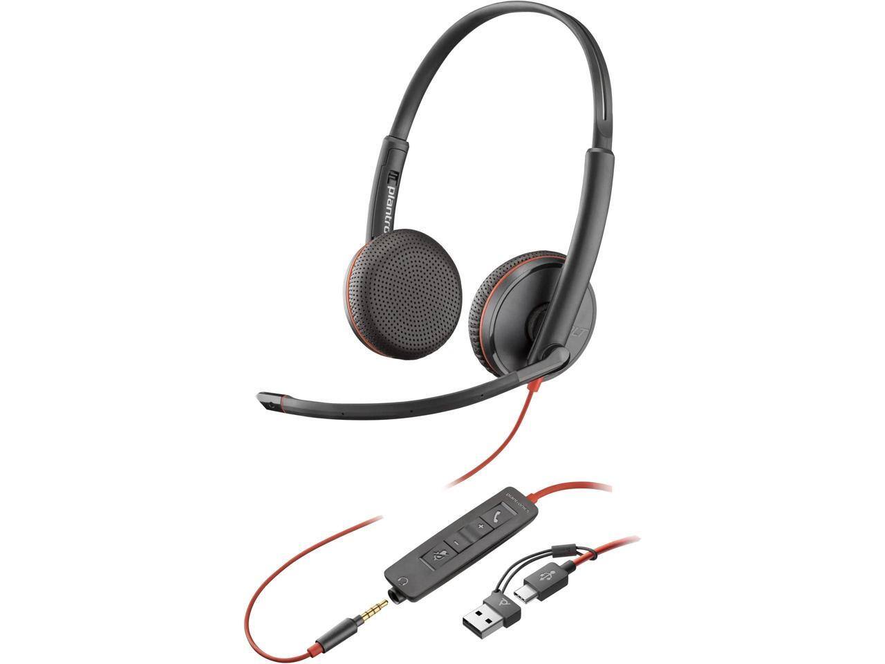 Alt View 2. HP - Poly Blackwire 3225 Stereo USB-C/3.5mm Headset, Wired, On-ear, 7.4ft Cable, Omni-directional Mic (Bulk).